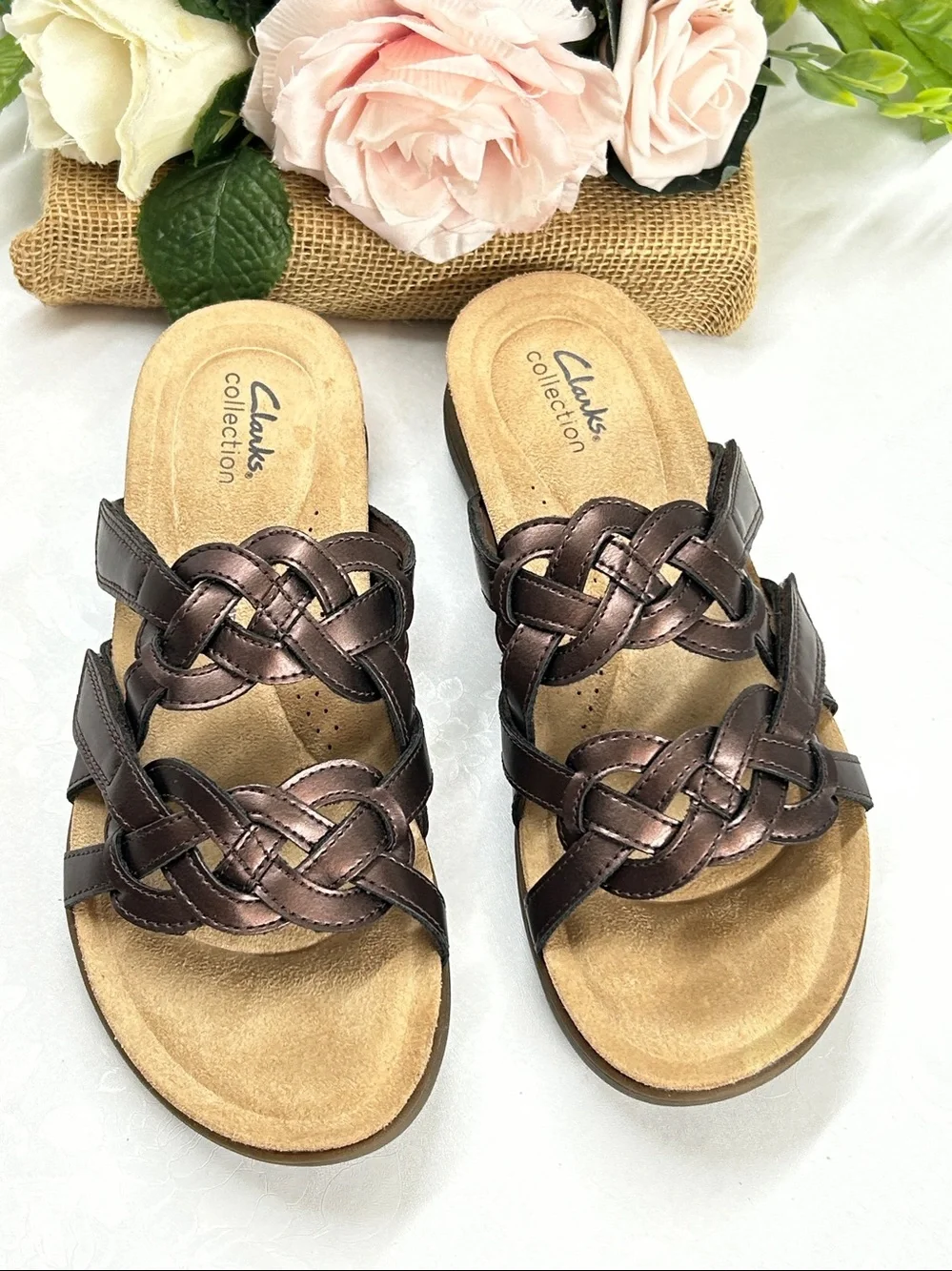 Women’s Braided Strap Comfort Sandals - Bronze